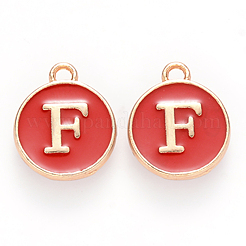 金メッキエナメル合金チャーム  エポチャーム  フラットラウンド  レッド  文字.f  14x12x2mm  穴：1.5mm  100個/箱&nbsp;ENAM-SZ0001-26C-F