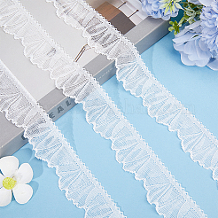 20ヤードのポリエステルレースリボン  衣服アクセサリー用のウェーブエッジリボン  ホワイト  1-3/8インチ（35mm）&nbsp;OCOR-GF0003-29A