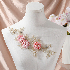 ポリエステル刺繡スパンコールコスチュームアクセサリー  ミシンクラフト装飾  花  サンゴ  290x101x1.5mm&nbsp;DIY-WH20025-017B
