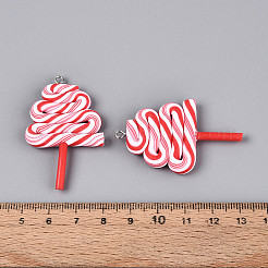 手作り樹脂粘土ペンダント  クリスマスツリー  鉄ループ付き  レッド  47~48x28.5~31.5x5~5.5mm  穴：2mm&nbsp;CLAY-N013-32A-01