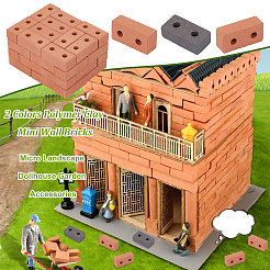 2色のポリマー粘土ミニ壁レンガ  マイクロランドスケープドールハウスガーデンアクセサリー  木製カップマット1個。  ミックスカラー  13.5~75x28~75x10~17.5mm&nbsp;AJEW-OC0005-03B