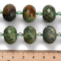 天然石グリーンオパールビーズ連売り  ロンデル  多面カット  ガラスビーズ  18x13mm  穴：1.4mm  約20個/連  14.25インチ（36.2cm）&nbsp;G-L642-I06-18x13mm
