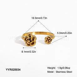 女性用304ステンレススチールカフリング  花  18KGP本金メッキ  花1：8.1mm  花2：5mm  usサイズ8 1/2(18.5mm)&nbsp;GY1904