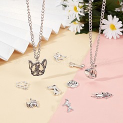 チベット風合金子犬ペンダント  混合図形  犬のテーマ  アンティークシルバー  80個/箱&nbsp;TIBEP-SC0001-66AS