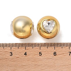 ラインストーンビーズ付きccbプラスチック  ハート付きのラウンド  ゴールドカラー  15x16x16mm  穴：3mm&nbsp;CCB-B003-34G