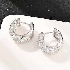 ブラスマイクロパヴェクリアキュービックジルコニアフープピアス  リング形状  鉛フリー＆カドミウムフリー  長持ちメッキ  ラックめっき  プラチナ  17x18.5x11mm&nbsp;EJEW-Z164-21P