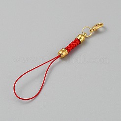 合金ポリエステル携帯ストラップ  アイアン製カニカン付き  レッド  8.5cm&nbsp;AJEW-WH20004-68G-01