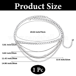 女性用鉄クリスタルラインストーンマルチ連ツイストチェーンウエストチェーン  プラチナ  30.71インチ（78cm）&nbsp;AJEW-WH20067-043P