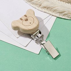 木の動物が付いた鉄のIDカードクリップ  バッジホルダークリップ  クマ  71mm&nbsp;JEWB-BR00127-05