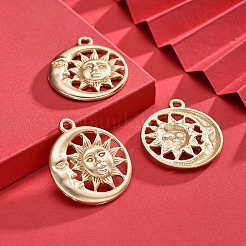 合金ペンダント  サン＆ムーン  鉛フリー＆ニッケルフリー＆カドミウムフリー  マットゴールドカラー  30x26.5x3mm  穴：2.5mm&nbsp;X-TIBEP-Q064-22MG-NR