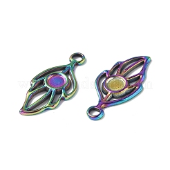 イオンプレーティング（IP）304ステンレススチールペンダントカボションセッティング  葉  虹色  24.5x12.5x2mm  穴：2.3mm  トレイ：4.5mm&nbsp;STAS-I694-12MC