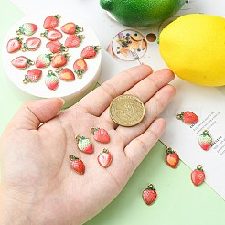 25個5スタイルプリントアロイペンダント  鉛フリー＆カドミウムフリー＆ニッケルフリー  ストロベリーチャーム  ライトゴールド  レッド  17x10.5x2.5mm  穴：1.8mm  5個/スタイル&nbsp;PALLOY-CJ0002-58