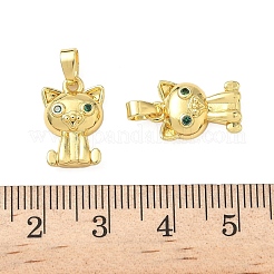 真鍮の舗装キュービックジルコニアペンダント  カドミウムフリー＆鉛フリー  猫の形  18KGP本金メッキ  15x10.5x3.7mm  穴：2.5x4mm&nbsp;KK-H076-10G
