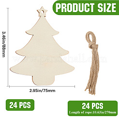 未完成の木製ペンダントと麻ロープ24個  クリスマスツリー  88x75x2.5mm  穴：3mm&nbsp;FIND-WH20020-26B
