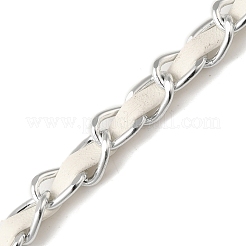 酸化アルミニウムロープチェーン  puイミテーションレザー付き  溶接されていない  ホワイト  7x3.5mm  50ヤード/バンドルに関する&nbsp;CHA-NH0001-01B-04