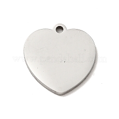 変色しない304ステンレススチールのテクスチャペンダント  ハート  ステンレス鋼色  12x12x1mm  穴：1mm&nbsp;STAS-J040-10B-P