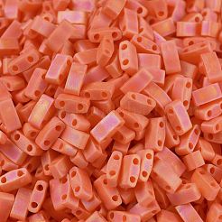 MIYUKIハーフティラビーズ  日本製シードビーズ  2の穴  （htl406fr）マット不透明オレンジab  5x2.3x1.9mm  穴：0.8mm  約2500個/100g&nbsp;SEED-J020-HTL406FR