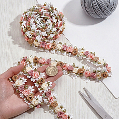 ポリエステル花刺繍リボン  レースのトリム  プラスチック付き  カーテンデコレーション用  洋服アクセサリー  カラフル  1-3/8インチ（34mm）&nbsp;OCOR-WH0082-601