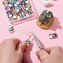 40個8色亜鉛合金ペンダント  エナメル  ライトゴールド  猫のチャーム  ミックスカラー  22.5x14.5x2mm  穴：1.5mm  5個/カラー&nbsp;FIND-CJ0001-73