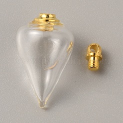ガラスチャーム  真鍮パーツ  開閉可能な円錐形の香水瓶の形状  ゴールドカラー  25x14mm  穴：1.8mm&nbsp;FIND-WH0145-47