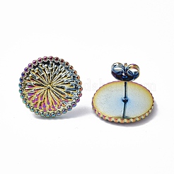 イオンプレーティング（IP）304ステンレススチールフラワースタッドピアス（女性用）  虹色  15x14.5mm  ピン：0.7mm&nbsp;EJEW-F300-15MC