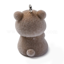 フロッキー動物樹脂ペンダント  プラチナ鉄ループ付き  クマ  31x18.5x21mm  穴：2.5mm&nbsp;FIND-S001-06C