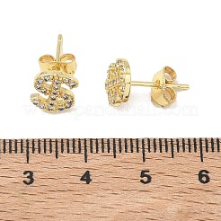 真鍮とクリスタルラインストーンのスタッドピアス（女性用）  ゴールドカラー  ドル記号  9x8mm&nbsp;EJEW-G464-04G-01
