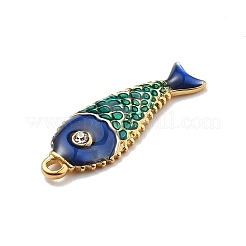 304ステンレスペンダント  ラインストーン付き  魚  18KGP本金メッキ  ダークシアン  23.5x8.5x2mm  穴：1.5mm&nbsp;STAS-R169-01G