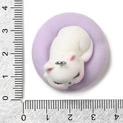 フロッキング樹脂製スリーピングペンダント  プラチナメッキの鉄製ループ付き動物チャーム  猫の形  23x34x34mm  穴：2.8mm&nbsp;RESI-D072-02C