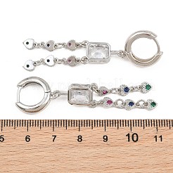真鍮マイクロパヴェキュービックジルコニアシャンデリアピアス  長方形  女性用フープピアス  鉛フリー＆カドミウムフリー  ラックめっき  長持ちメッキ  プラチナ  57x11mm&nbsp;KK-CBA8324-15P