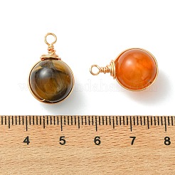天然混石銅線巻きペンダント  ラウンドチャーム  ライトゴールド  染めと未染色の混合  20~21x12.5~13.5mm  穴：2.5mm&nbsp;PALLOY-JF05549