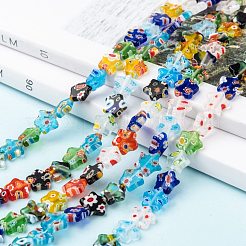 スターハンドメイドミルフィオリガラスビーズ連売り  ミックスカラー  10x10x3mm  穴：1mm  約38個/連  12.9インチ&nbsp;LK-R004-33