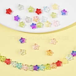 120個9色透明スプレー塗装ガラスビーズ  グリッターパウダー付き  スター  ミックスカラー  8x8x4mm  穴：1mm&nbsp;GLAA-FS0002-13