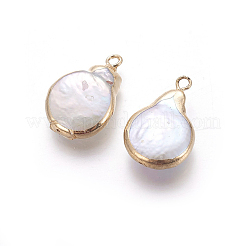 天然養殖淡水パールペンダント  エッジメッキ  真鍮パーツ  ナゲット  ゴールドカラー  15~25x11~15x5~7mm  穴：1.8mm&nbsp;PEAR-P059-Q01