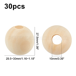 未完成の天然木ビーズ  ラウンド  フローラルホワイト  29.5~30x27.5mm  穴：10mm&nbsp;WOOD-PH0009-03