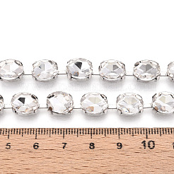 鉄ラインストーンカップチェーン  スプールで  オーバル  プラチナ  クリスタル  10x8x5.5mm  約30.00フィート（9.14m）/ロール&nbsp;CH-T006-09A