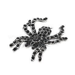ハロウィン合金ラインストーンカボション  アンティークシルバー  クモ  ジェット  40.5x33x5.5mm&nbsp;FIND-U016-02AS-01