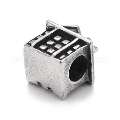 304ステンレススチールヨーロピアンビーズ  大穴ビーズ  ハウス  アンティークシルバー  12.5x11x9.5mm  穴：4.5mm&nbsp;STAS-G256-15AS