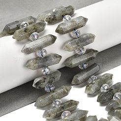 天然ラブラドライトの両端が尖ったビーズの連売り  ガラスビーズ  ファセット弾丸  31~33x7~9x7~9mm  穴：1mm  約26~27個/連  15.16~15.75''（38.5~40センチメートル）&nbsp;G-H069-B04-01