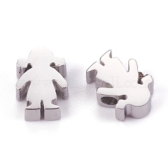 変色しにくい304ステンレススチールビーズ  女の子  ステンレス鋼色  9x7x3.5mm  穴：1.8mm&nbsp;STAS-F261-02P