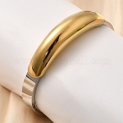 女性用304ステンレススチールヒンジ付きバングル  本金メッキ&ステンレススチールカラー  1/4 ~1/2インチ（0.8~1.2cm）  内径：1-7/8x2-3/8インチ（4.85x6.05cm）&nbsp;BJEW-C091-02E-GP