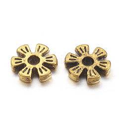 合金のスペーサービーズ  花  アンティーク黄金  8x2mm  穴：1.6mm&nbsp;PALLOY-R00742-AG-NR