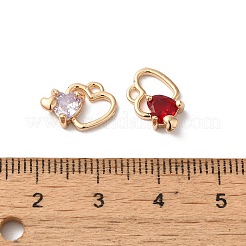 真鍮製チャーム  ガラスと  ハート  ゴールドカラー  ミックスカラー  10x13x4mm  穴：1mm&nbsp;KK-C062-015G