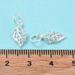 スターリングシルバーの中空チャーム925個  丸カン付き  葉  銀  14x7x1.5mm  穴：4mm&nbsp;STER-E069-03S
