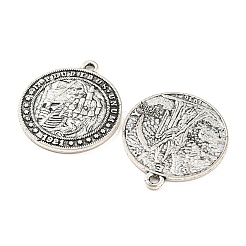 合金のチベット風チャーム  カドミウムフリー＆鉛フリー  フラットラウンド  アンティークシルバー  28.5x25x2mm  穴：1.8mm  約212個/1000g&nbsp;TIBE-P001-66AS