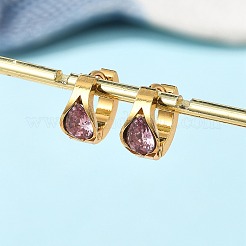 304ステンレススチールフープピアス  イオンプレーティング（ip）  ティアドロップ  ゴールドカラー  ミックスカラー  13x14x7mm&nbsp;EJEW-P309-03G