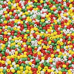 4色のクリスマスガラスラウンドシードビーズ12/0個  不透明色  ミックスカラー  1.8~2mm  穴：0.8~1mm  約28000個/袋&nbsp;SEED-X0058-03A