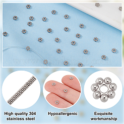 304ステンレススチールスペーサービーズ  花  粒状ビーズ  ステンレス鋼色  4x1.2mm  穴：1mm  100個/セット&nbsp;STAS-HY0001-48P