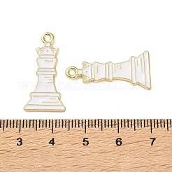 合金エナメルチャーム  大人のテーブルゲーム/チェスのチャーム  ゴールドカラー  ホワイト  26.5x13x1.2mm  穴：1.6mm&nbsp;ENAM-B034-01C-01