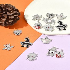 14個 7スタイル ハロウィンテーマラック メッキ 蓄光合金エナメルペンダント  暗闇で光る  プラチナ  17.5~29.5x16.5~23.5x1.5~2mm  穴：1.6mm  2個/スタイル&nbsp;ENAM-FS0002-10P